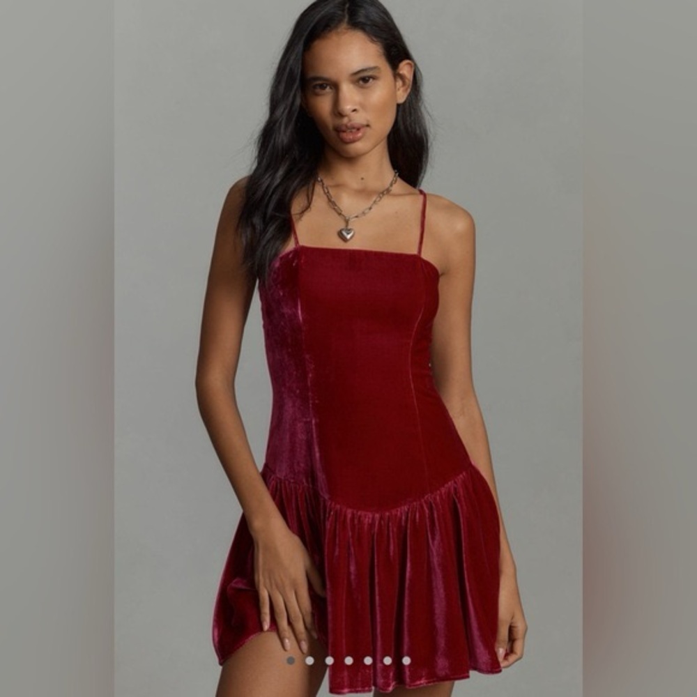 Anthropologie l NWT Maeve Drop Waist Velvet Mini Dress Large